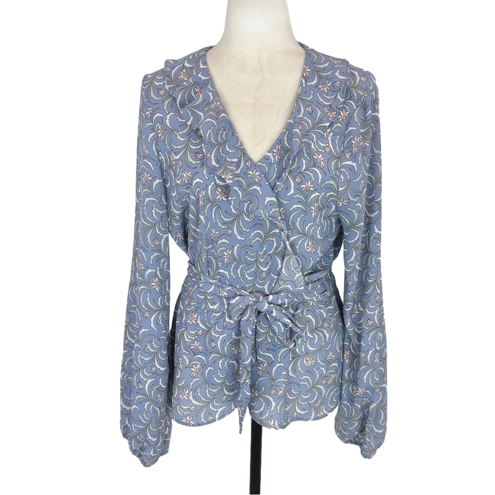Max Studio blue floral belted blouse